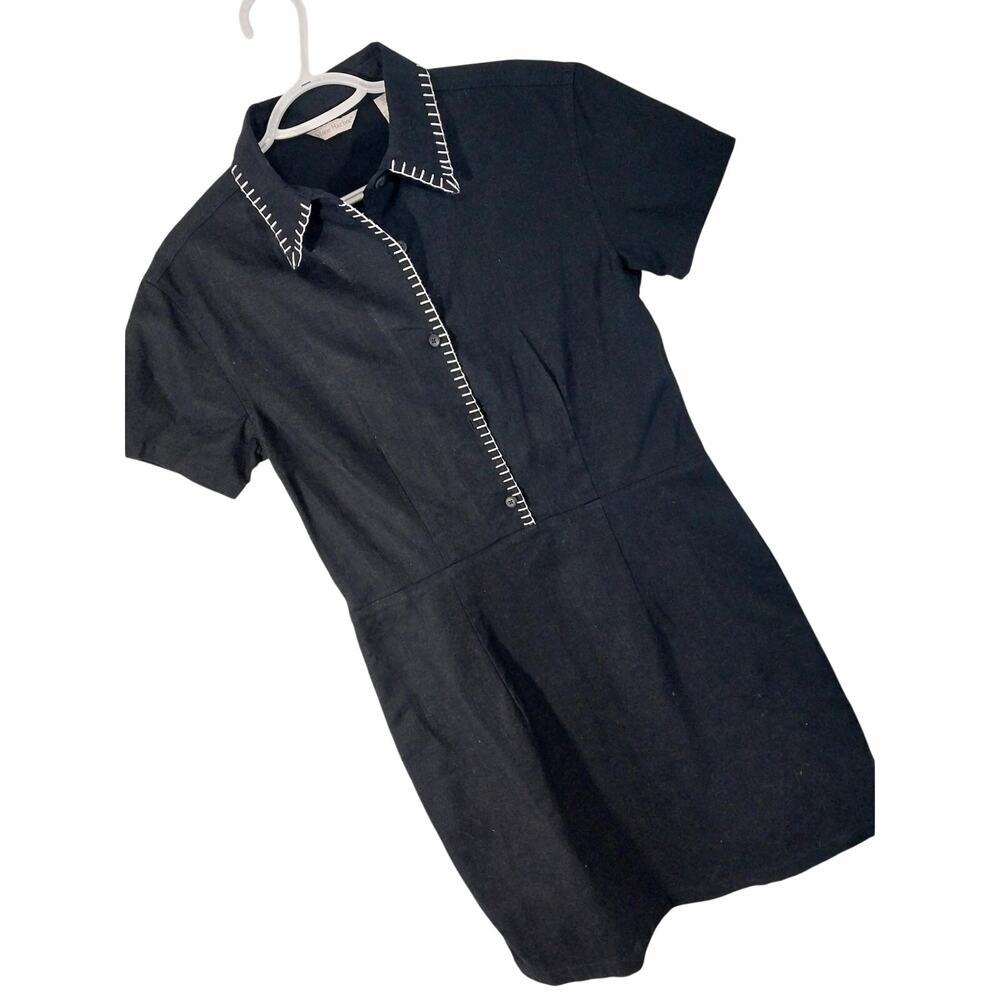 NWOT! STONE HARBOR! LUXE LINEN & COTTON BLACK W/WHITE SHORT SLEEVED DRESS! SZ S